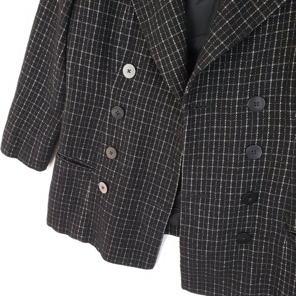 Vintage Donna Karan NY Wool Blazer Double Breasted Plaid size 10 Longline Career - Picture 4 of 14